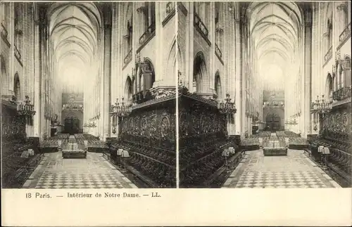Stereo Ak Paris IV Ile de la Cité, Cathédrale Notre Dame, Interieur
