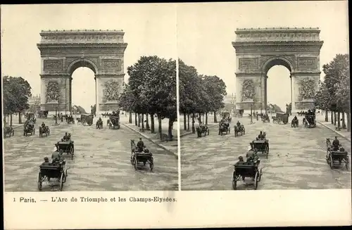 Stereo Ak Paris VIII, Triumphbogen, Arc de Triomphe, Les Champs Elysées