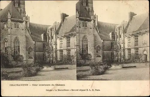 Stereo Ak Châteaudun Eure et Loir, Cour interieure du Chateau