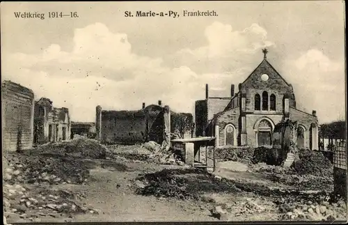 Ak Sainte Marie à Py Marne, Kriegszerstörung 1. WK