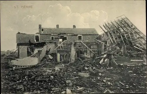 Ak Saint Pierre Manche, Zerstörtes Haus, Kriegszerstörung 1. WK
