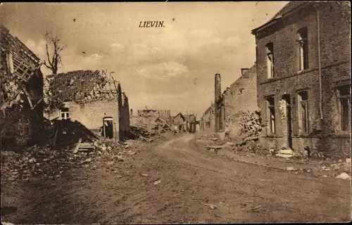 Ak Liévin Pas de Calais, Straßenpartie, Kriegszerstörung 1. WK