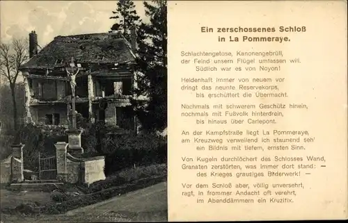 Ak La Pommeraye Calvados, Ein zerschossenes Schloss