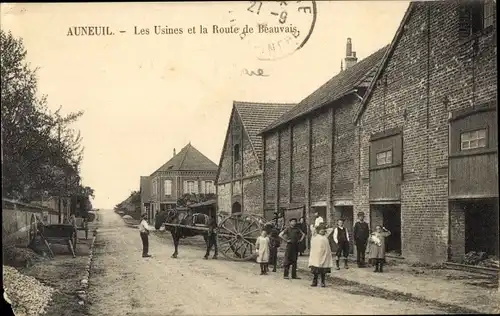 Ak Auneuil Oise, Les Usines et la Route de Beauvais