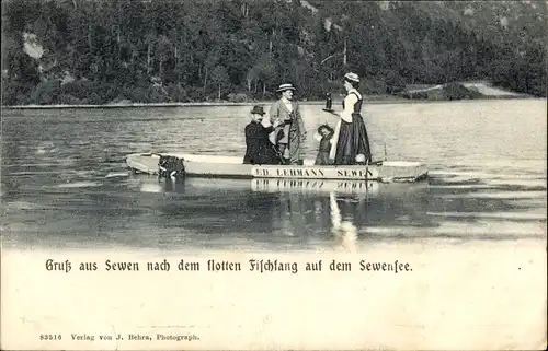 Ak Sewen Elsass Haut Rhin, Fischfang, Ruderboot, Sewensee