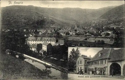 Ak Saint Amarin Sankt Amarin Elsass Haut Rhin, Stadtansicht, Hotel zum goldenen Löwen