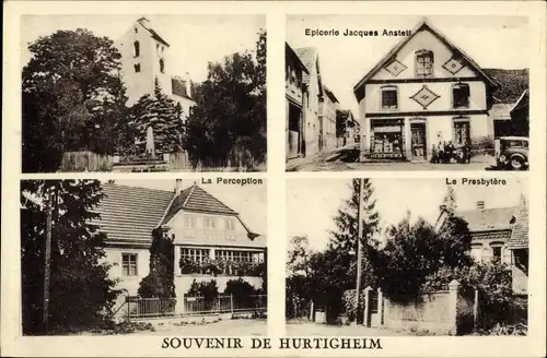 Ak Hurtigheim Elsass Bas Rhin, Le Presbytere, La Perception, Epicerie Jacques Anstett