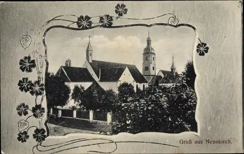 Passepartout Ak Neunkirch Friesenheim Elsass Bas Rhin, Ortsansicht mit Kirche