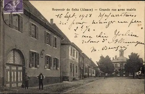 Ak Seltz Selz Elsass Bas Rhin, Grande rue avec mairie