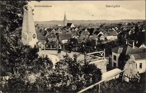 Ak Bad Saulgau in Oberschwaben, Panorama vom Ort, Schillerdenkmal