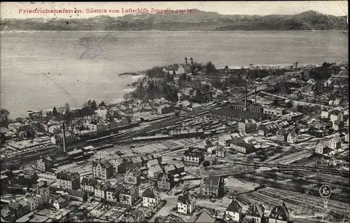 Ak Friedrichshafen am Bodensee, Stadt mit Säntis vom Luftschiff Zeppelin gesehen