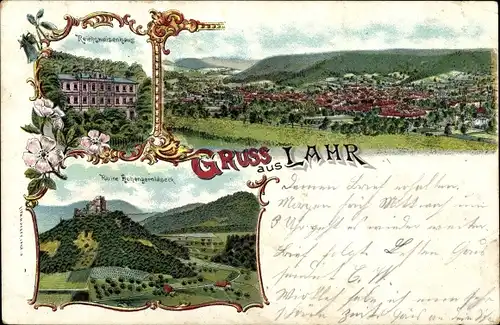 Litho Lahr im Schwarzwald Baden, Gesamtansicht, Reichswaisenhaus, Ruine