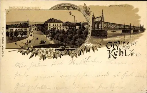 Litho Kehl am Rhein, Eisenbahnbrücke, Straßenpartie