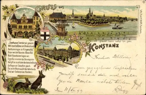 Lied Litho Konstanz am Bodensee, Rathaushof, Amtsgebäude, Hasen, Konstanz liegt am Bodensee...