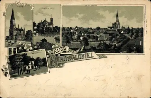 Litho Burgwaldniel Waldniel Schwalmtal am Niederrhein, Haus Klee, Marktplatz, Rathaus, Kirche