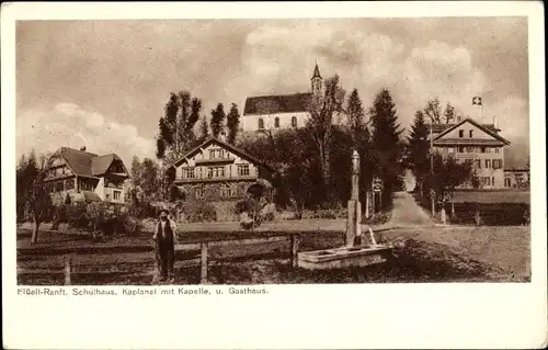 Ak Flüeli Ranft Sachseln Kanton Oberwalden, Schulhaus, Kaplanei und Kapelle, Gasthaus