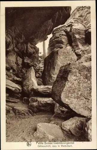 Ak Dehlen Schlüff Luxemburg, Loch im Felsen, Winterbach