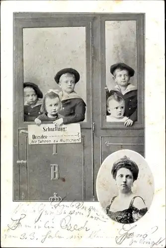 Ak Dresden, Kronprinzessin Luise von Sachsen, Kinder im Schnellzug, Wir fahren zu Muttchen