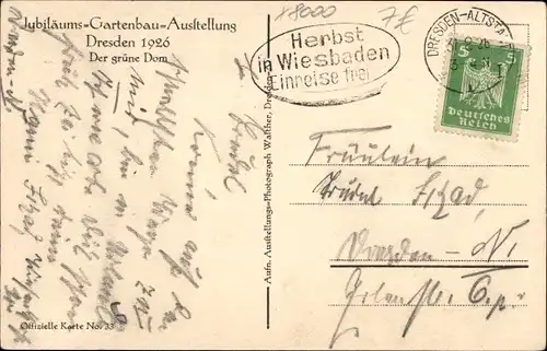Ak Dresden Jubiläums Gartenbau Ausstellung 1926, Der Grüne Dom
