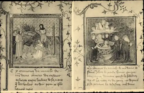 Ak L'Ancien Theatre en Images, Miniatures de deux Miracles de Notre Dame, Theaterszene