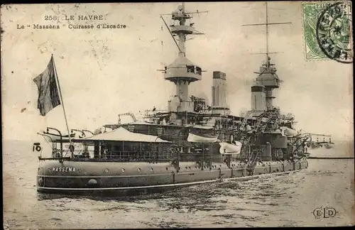 Ak Französisches Kriegsschiff, Le Massena cuirasse d'escadre