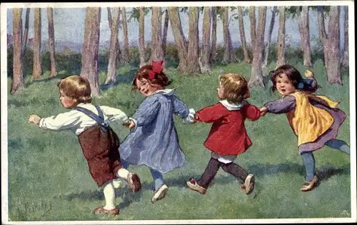 Künstler Ak Feiertag, Karl, Kinder spielen im Wald