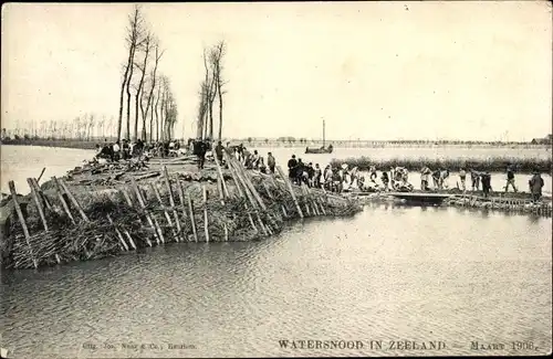 Ak Zeeland Niederlande, Watersnood 1906, überschwemmter Ort