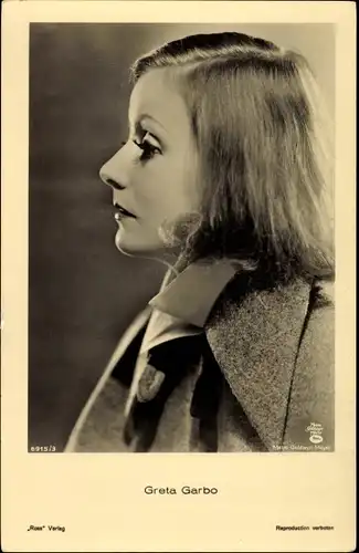 Ak Schauspielerin Greta Garbo, Portrait im Profil, MGM, Ross