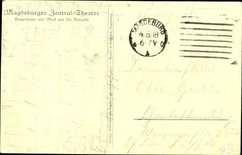 Ak Magdeburg an der Elbe, Zentral-Theater, Standuhr