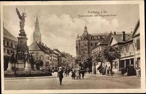 Ak Freiburg im Breisgau, Kaiserstraße mit Siegesdenkmal