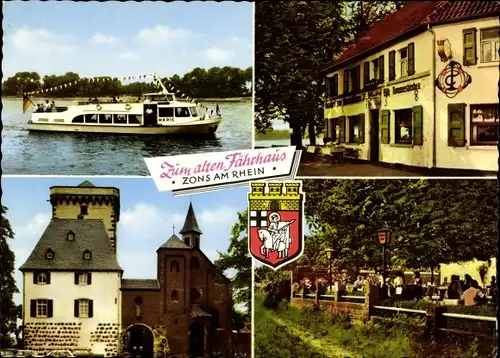 Ak Zons Dormagen am Niederrhein, Zum alten Fährhaus, Wappen, Schiff