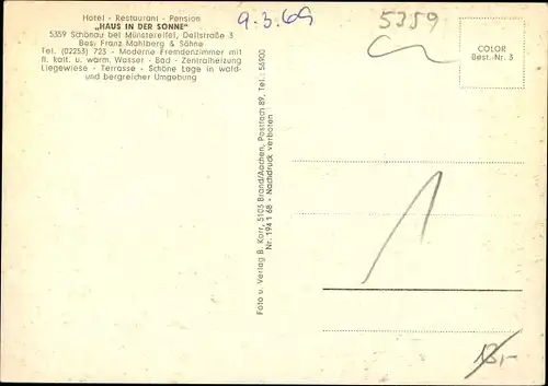 Ak Schönau Bad Münstereifel in Nordrhein Westfalen, Haus der Sonne, Dellstraße 3