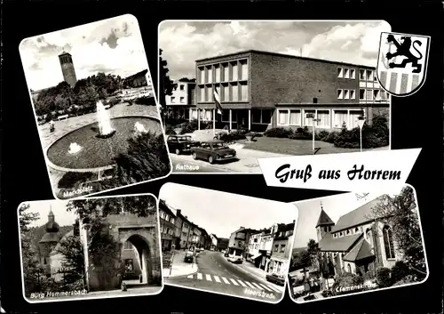 Ak Horrem Kerpen im Rhein Erft Kreis, Rathaus, Burg Hammersbach, Clemenskirche, Marktplatz, Wappen