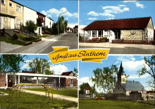 Ak Sinthern Pulheim Nordrhein Westfalen, Kirche, Schule, Straßenansicht