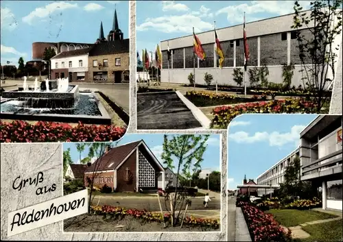 Ak Aldenhoven in Nordrhein Westfalen, Brunnen, Kirche, Straßenansicht
