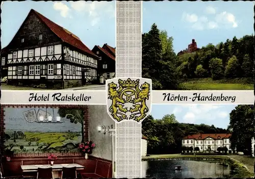 Ak Nörten Hardenberg in Niedersachsen, Hotel Ratskeller, Ortspartien, Wappen