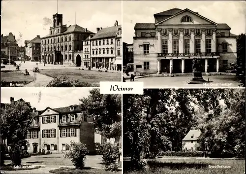 Ak Weimar in Thüringen, Rathaus, Nationaltheater, Schillerhaus, Goethehaus