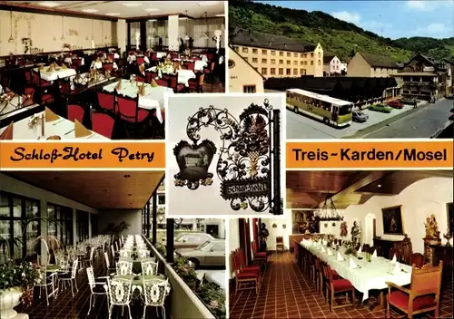 Ak Treis Karden an der Mosel, Schloss Hotel Petry, VRKD Hotel, Straßenansicht, Reisebus