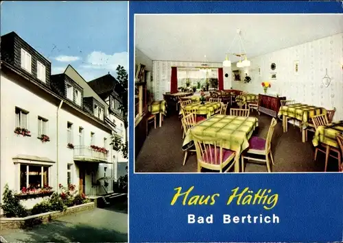 Ak Bad Bertrich an der Mosel Eifel, Pension Haus Hättig, Außenansicht, Speisesaal
