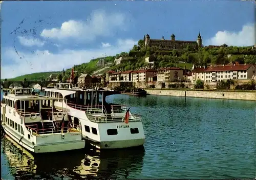 Ak Würzburg am Main Unterfranken, Mainpartie, Schiff Fortuna, Teilansicht