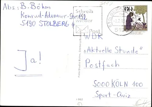 Ak Büsbach Stolberg im Rheinland, Schule, Marienheim, Teilansicht, Burg, St. Hubertus, Markt
