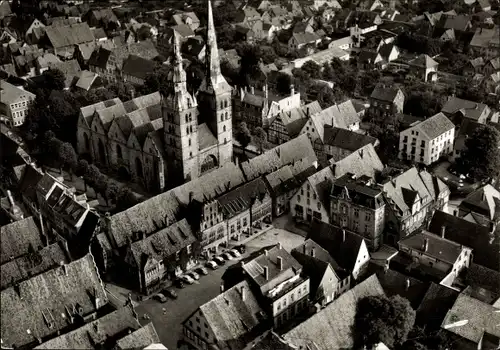 Ak Lemgo in Nordrhein Westfalen, Sankt Nicolaikirche, Fliegeraufnahme, Altstadt