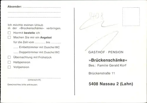 Ak Nassau an der Lahn, Gasthof Pension Brückenschänke, Außenansicht, Brückenstraße 11