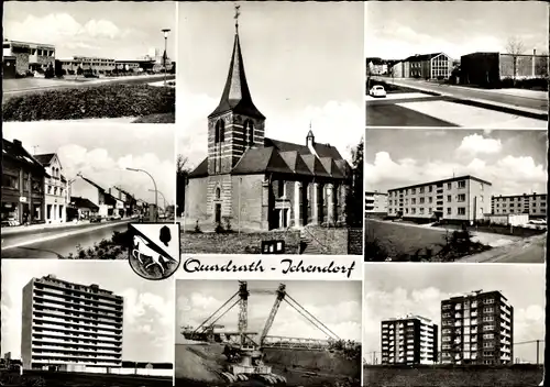 Ak Quadrath Ichendorf Bergheim an der Erft, Wappen, Kirche, Straßenansichten, Neubausiedlung, Kran