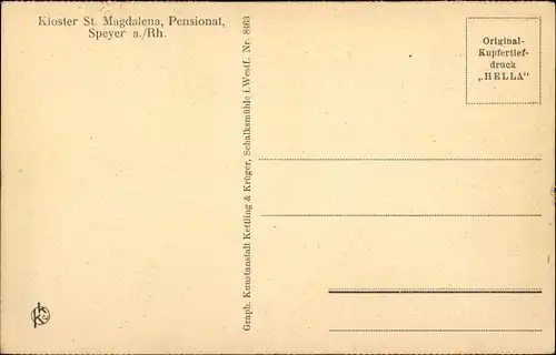 Ak Speyer am Oberrhein Rheinland Pfalz, Kloster Saint Magdalena, Pensionat, Studiensaal