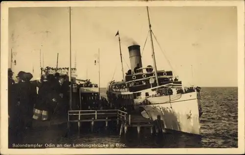 Ak Seebad Binz auf Rügen, Salondampfer Odin an der Landungsbrücke