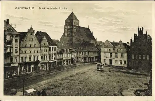 Ak Hansestadt Greifswald, Markt und Marienkirche