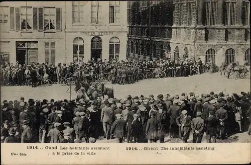 Ak Gand Gent Ostflandern, Les habitants assistant a la prise de la ville 1914