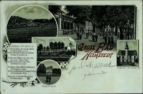 Mondschein Litho Helmstedt in Niedersachsen, Brunnenthal, ehemalige Universität, Kriegerdenkmal