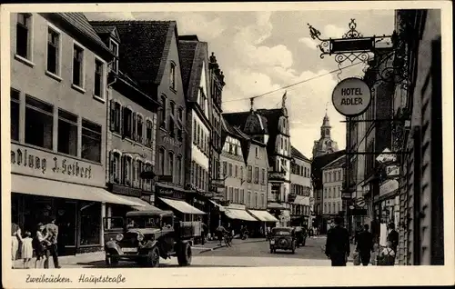 Ak Zweibrücken in der Pfalz, Hauptstraße, Hotel Adler